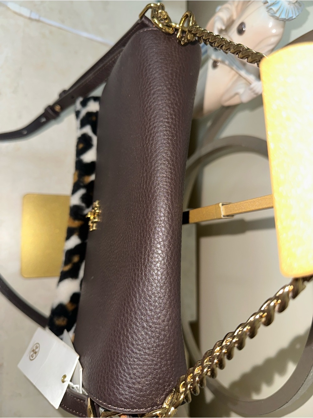 Tory Burch Dark Brown Pebbled Leather Chain Crossbody with Gold Hardware - Picture 3 of 13